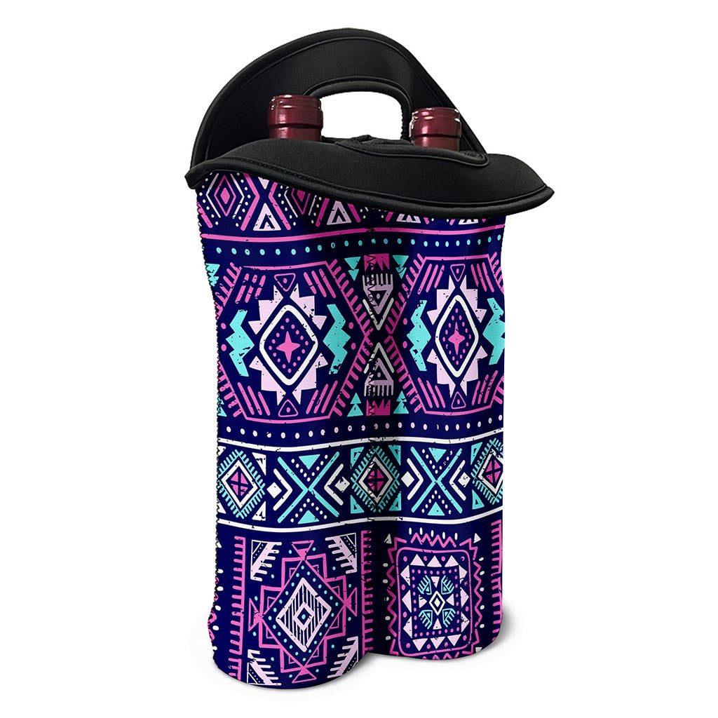 Blue And Pink Aztec Pattern Print Double Neoprene Wine Tote