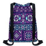 Blue And Pink Aztec Pattern Print Drawstring Backpack