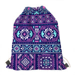 Blue And Pink Aztec Pattern Print Drawstring Bag