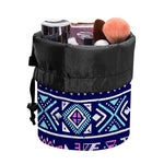 Blue And Pink Aztec Pattern Print Drawstring Makeup Bag