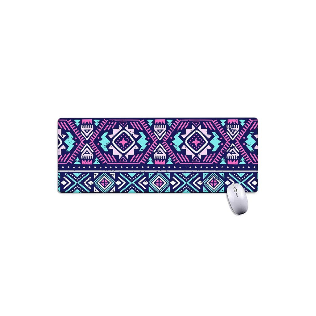 Blue And Pink Aztec Pattern Print Extended Mouse Pad