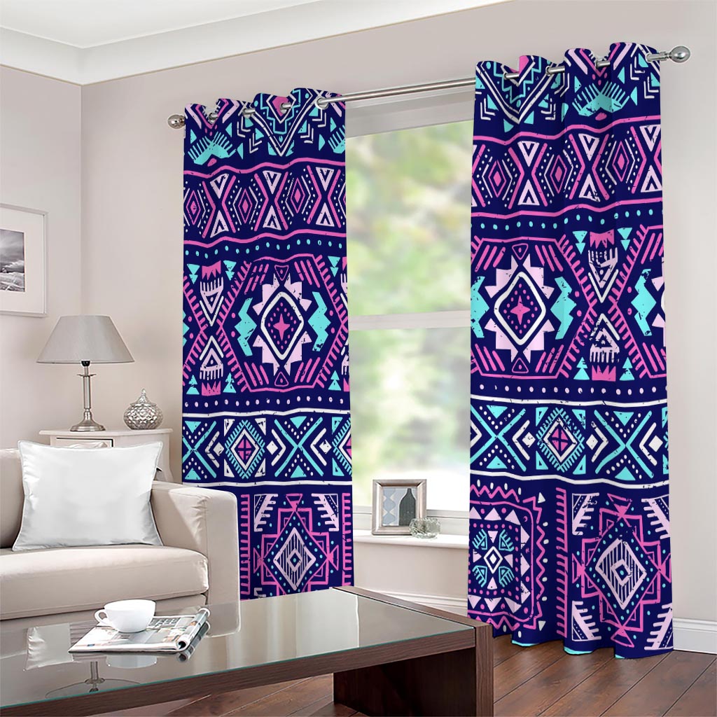 Blue And Pink Aztec Pattern Print Extra Wide Grommet Curtains