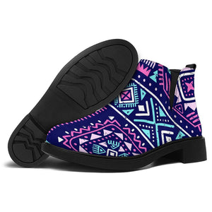 Blue And Pink Aztec Pattern Print Flat Ankle Boots