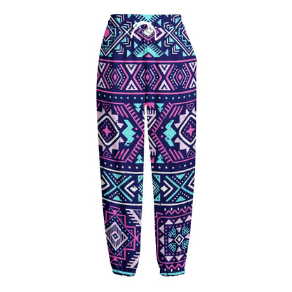 Blue And Pink Aztec Pattern Print Fleece Lined Knit Pants