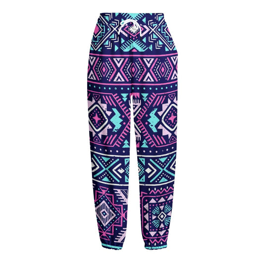 Blue And Pink Aztec Pattern Print Fleece Lined Knit Pants