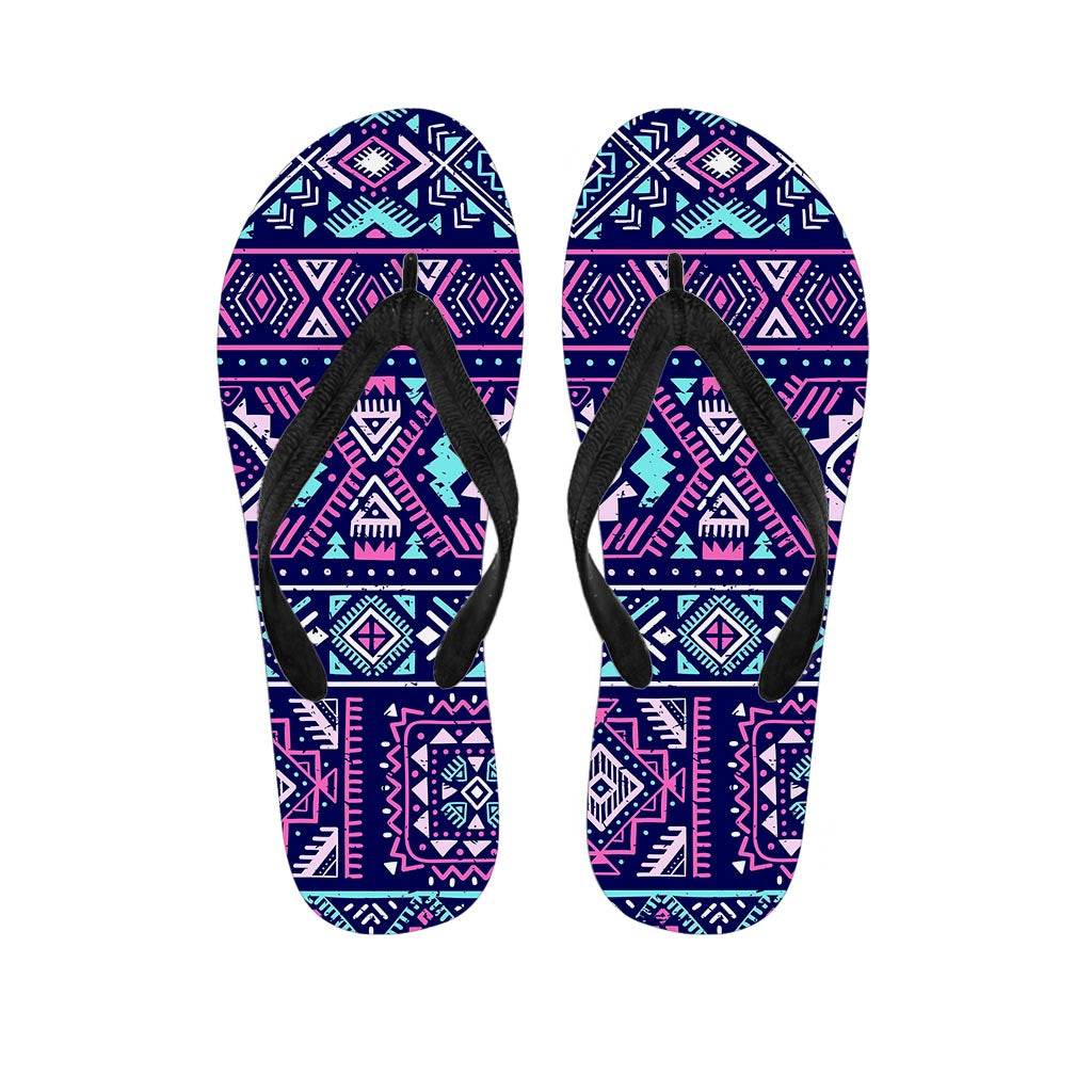 Blue And Pink Aztec Pattern Print Flip Flops
