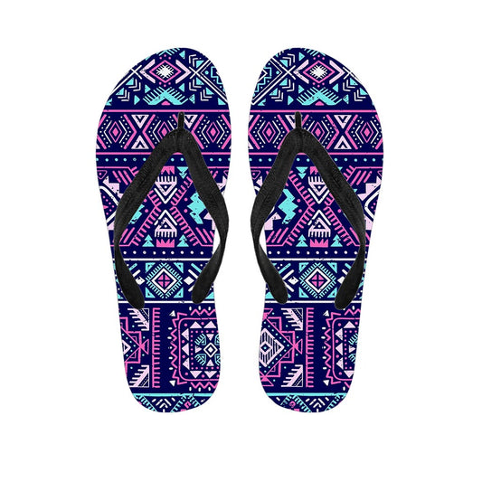 Blue And Pink Aztec Pattern Print Flip Flops