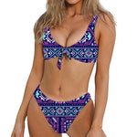 Blue And Pink Aztec Pattern Print Front Bow Tie Bikini