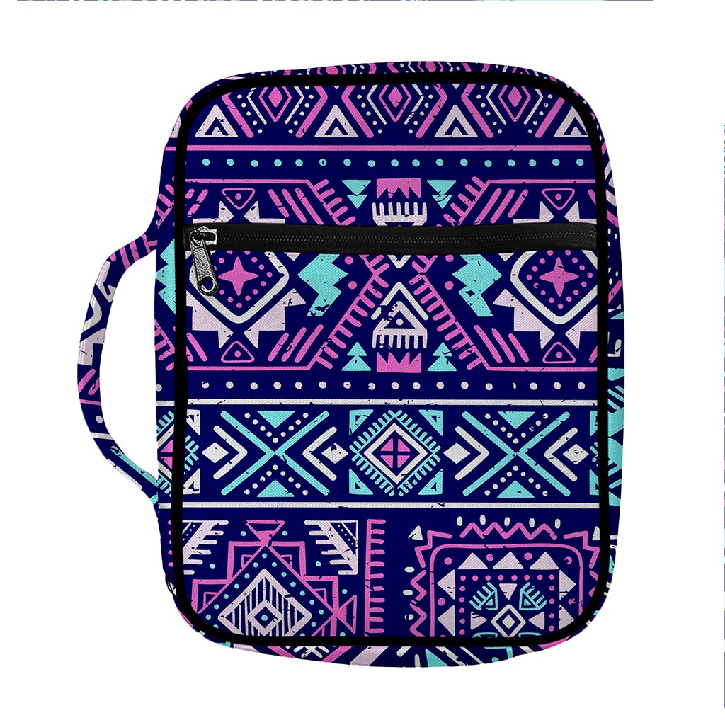 Blue And Pink Aztec Pattern Print Front Pocket Bible Bag