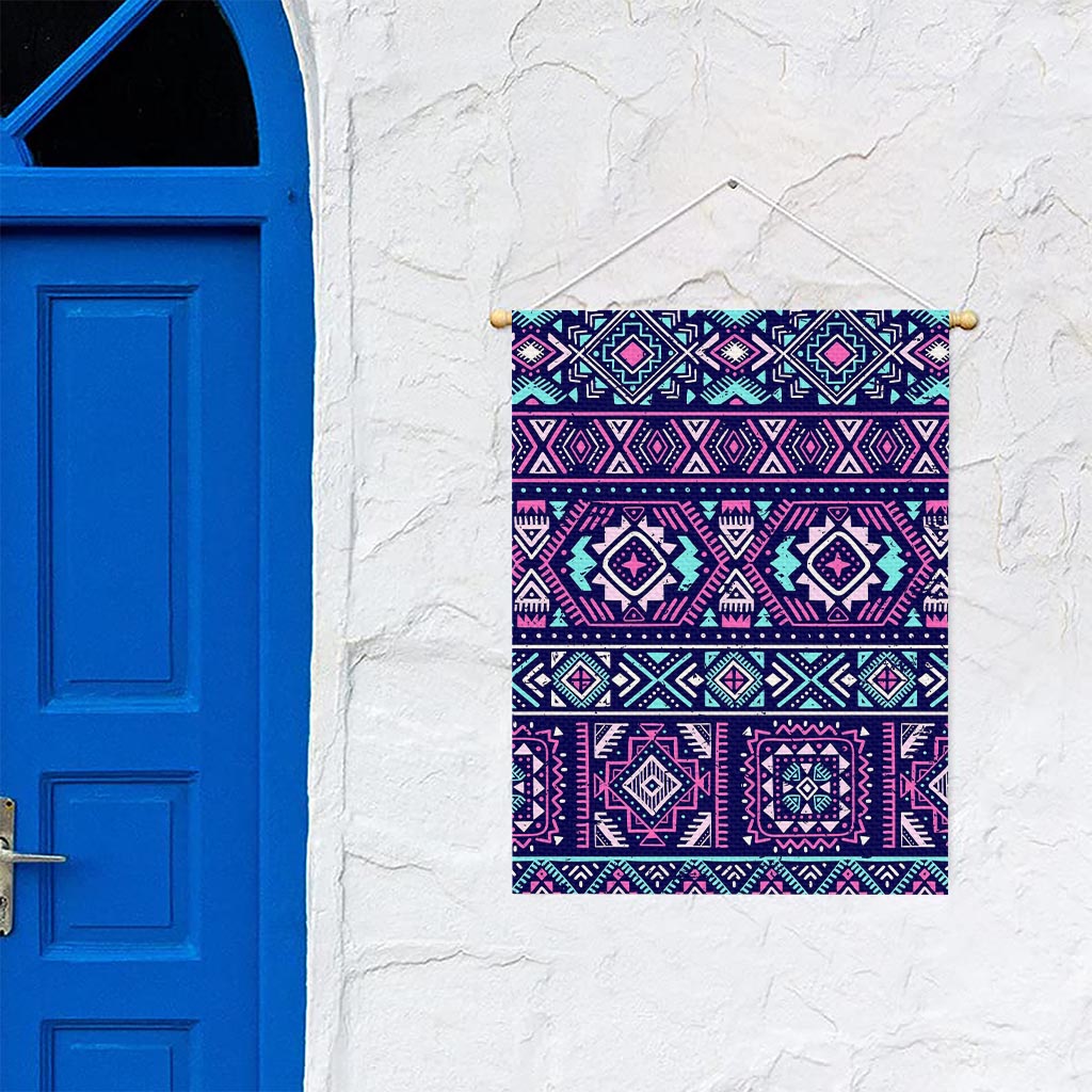 Blue And Pink Aztec Pattern Print Garden Flag