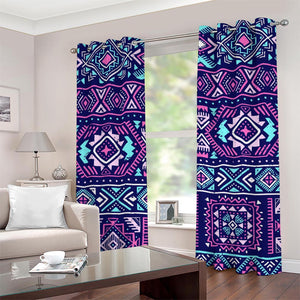 Blue And Pink Aztec Pattern Print Grommet Curtains