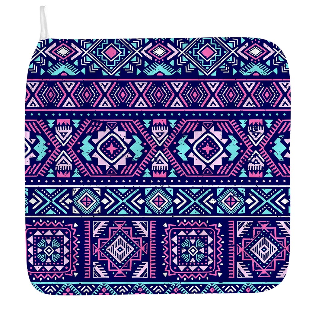 Blue And Pink Aztec Pattern Print Hand Towel