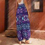 Blue And Pink Aztec Pattern Print Harem Pants