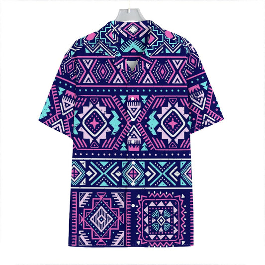 Blue And Pink Aztec Pattern Print Hawaiian Shirt