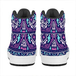 Blue And Pink Aztec Pattern Print High Top Leather Sneakers