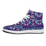 Blue And Pink Aztec Pattern Print High Top Leather Sneakers