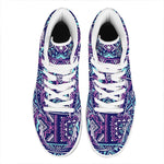 Blue And Pink Aztec Pattern Print High Top Leather Sneakers