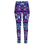 Blue And Pink Aztec Pattern Print High-Waisted Pocket Leggings