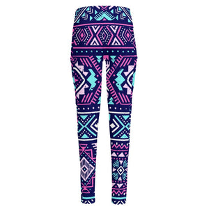 Blue And Pink Aztec Pattern Print High-Waisted Pocket Leggings