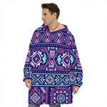 Blue And Pink Aztec Pattern Print Hoodie Blanket