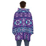Blue And Pink Aztec Pattern Print Hoodie Blanket