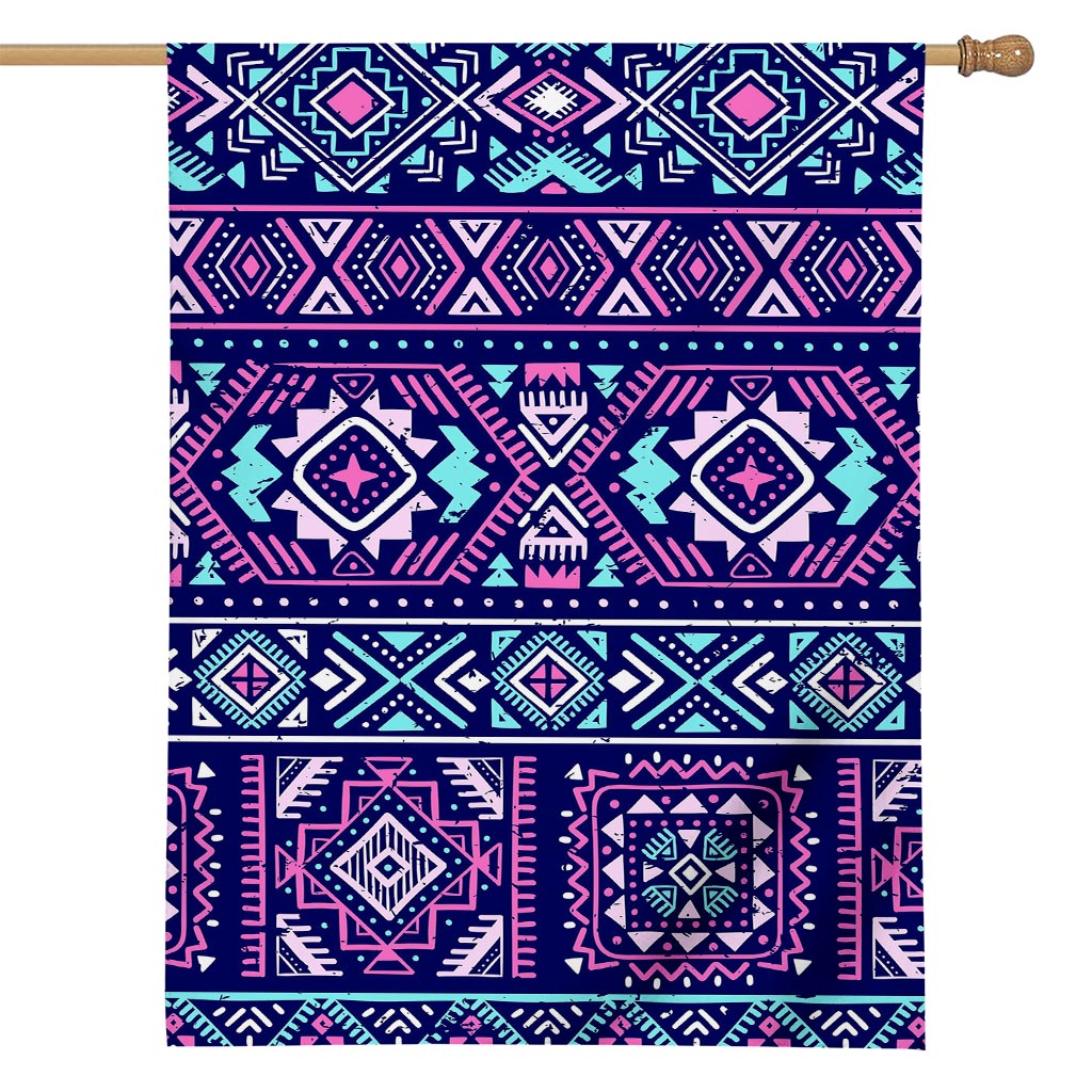 Blue And Pink Aztec Pattern Print House Flag