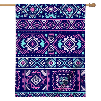 Blue And Pink Aztec Pattern Print House Flag