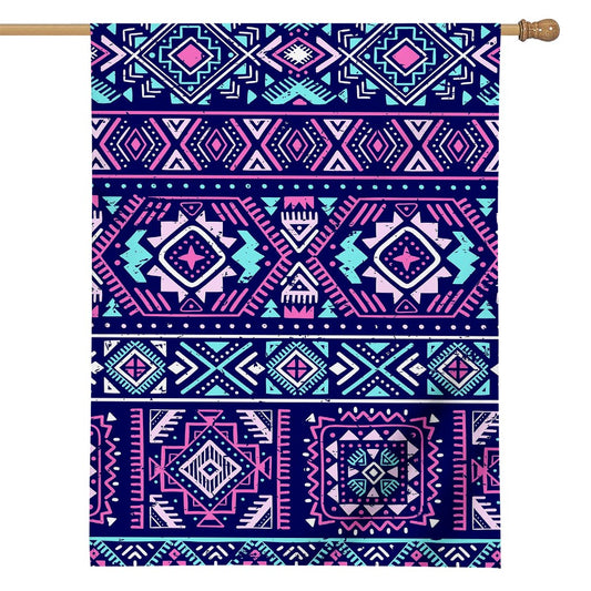 Blue And Pink Aztec Pattern Print House Flag