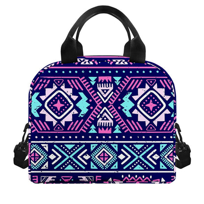 Blue And Pink Aztec Pattern Print Insulated Lunch Bag