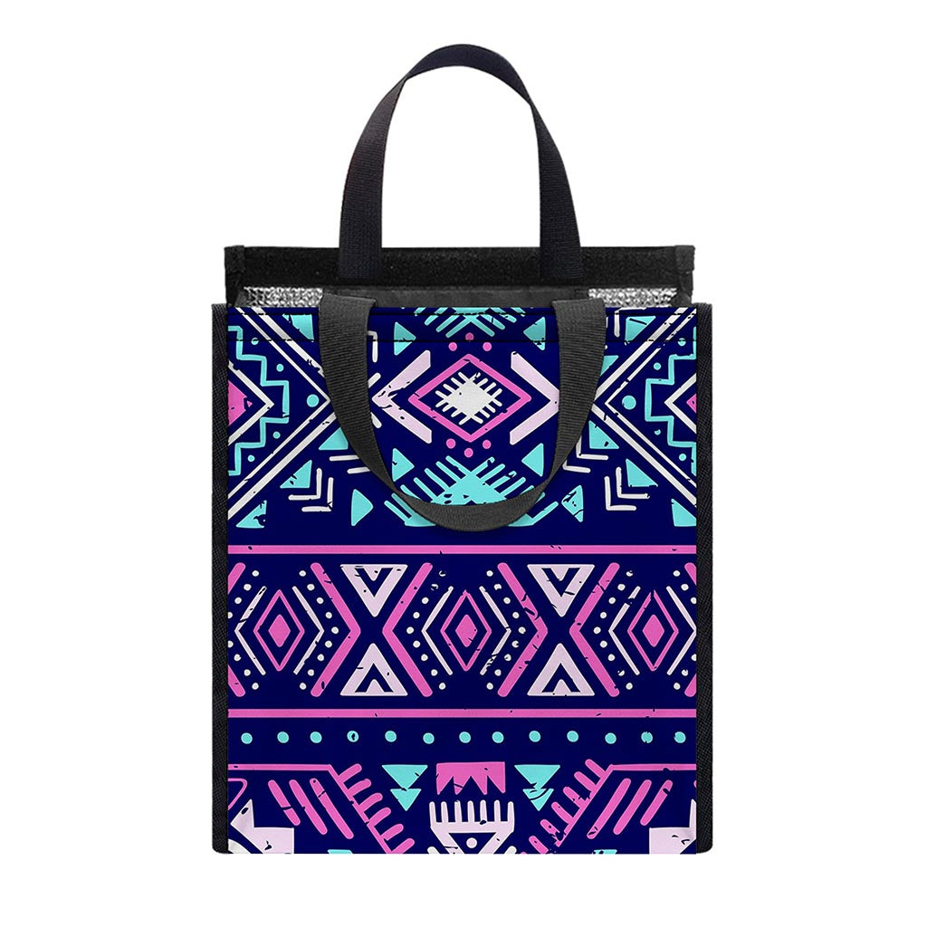 Blue And Pink Aztec Pattern Print Insulated Lunch Tote