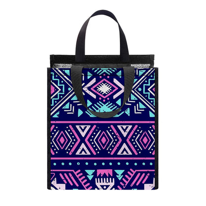 Blue And Pink Aztec Pattern Print Insulated Lunch Tote