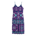 Blue And Pink Aztec Pattern Print Jersey Midi Cami Dress