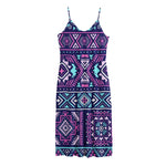 Blue And Pink Aztec Pattern Print Jersey Midi Cami Dress