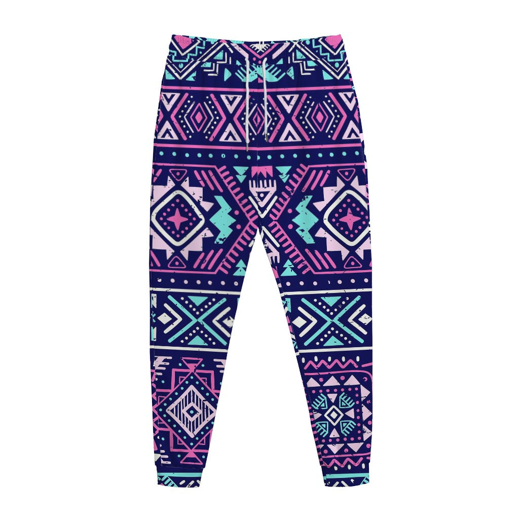 Blue And Pink Aztec Pattern Print Jogger Pants