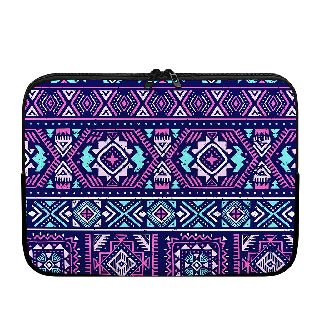 Blue And Pink Aztec Pattern Print Laptop Sleeve