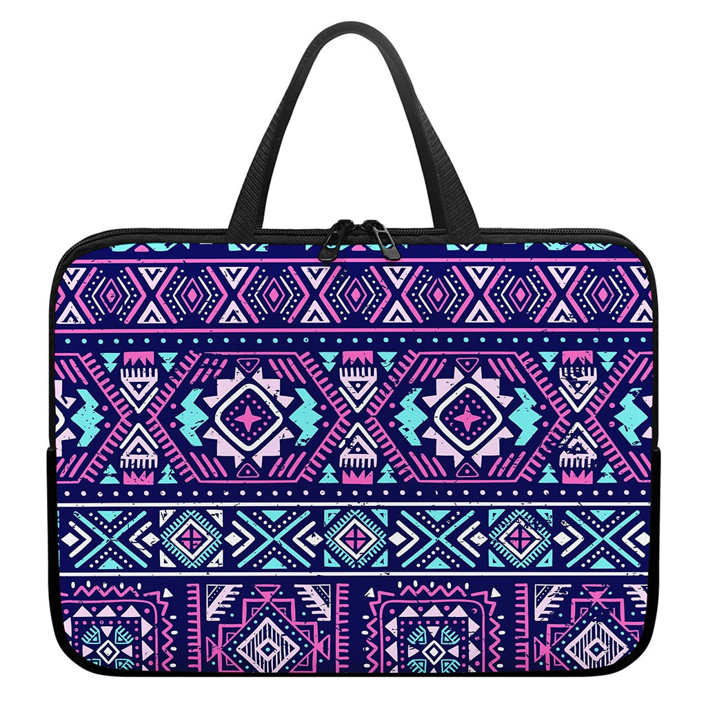 Blue And Pink Aztec Pattern Print Laptop Sleeve With Handle