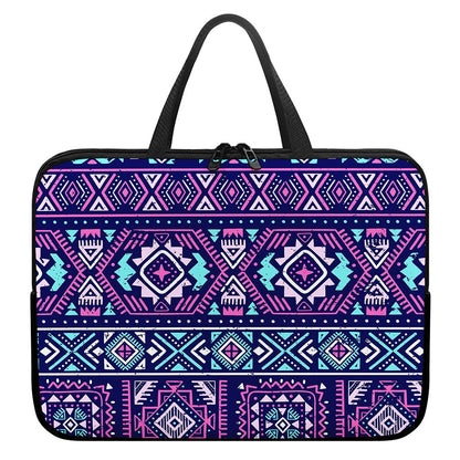 Blue And Pink Aztec Pattern Print Laptop Sleeve With Handle