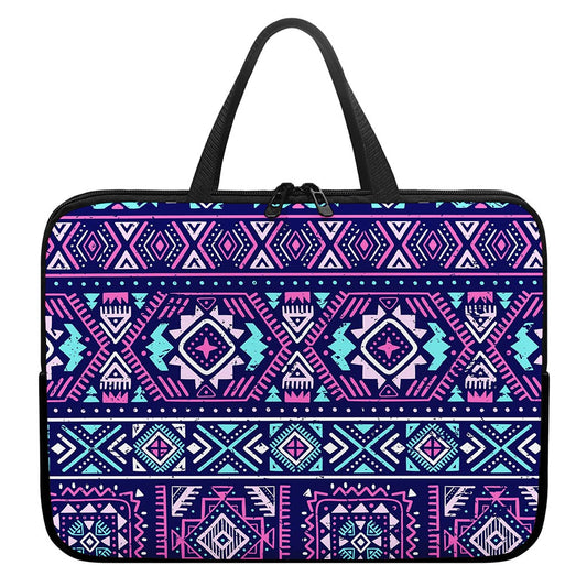 Blue And Pink Aztec Pattern Print Laptop Sleeve With Handle