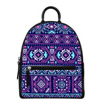 Blue And Pink Aztec Pattern Print Leather Backpack