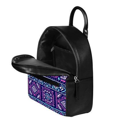 Blue And Pink Aztec Pattern Print Leather Backpack