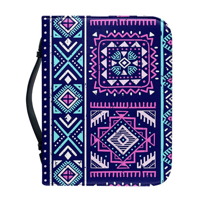 Blue And Pink Aztec Pattern Print Leather Bible Cover