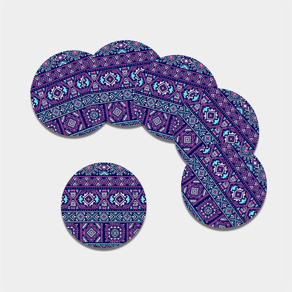 Blue And Pink Aztec Pattern Print Leather Coaster Set