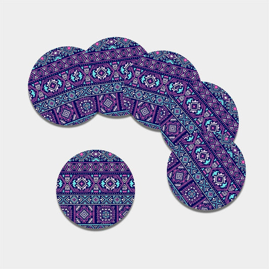 Blue And Pink Aztec Pattern Print Leather Coaster Set