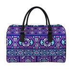 Blue And Pink Aztec Pattern Print Leather Duffle Bag