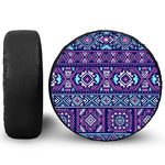 Blue And Pink Aztec Pattern Print Leather Spare Tire Cover