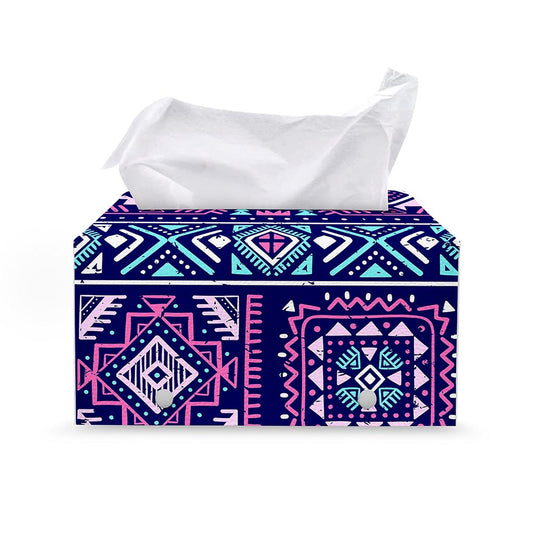 Blue And Pink Aztec Pattern Print Leather Tissue Box Cover