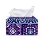 Blue And Pink Aztec Pattern Print Leather Tissue Box Cover