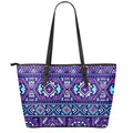 Blue And Pink Aztec Pattern Print Leather Tote Bag With Zipper