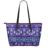Blue And Pink Aztec Pattern Print Leather Tote Bag