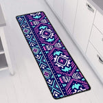 Blue And Pink Aztec Pattern Print Long Kitchen Mat